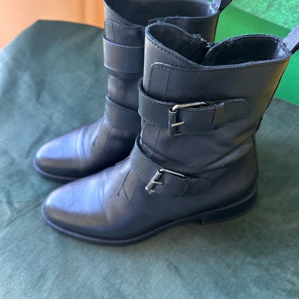 Emanuele Crasto leather Black buckled back boots sz 8.5 Italian made